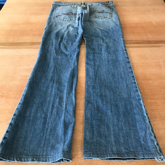 7 For All Mankind Flare Jeans Women 28 Blue Low Rise Medium Wash Stretch 17945 - Picture 2 of 12